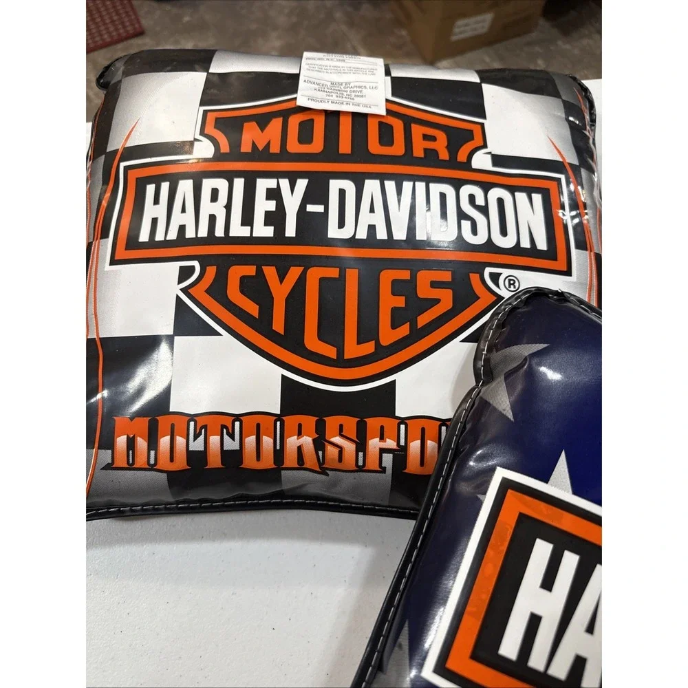 HARLEY DAVIDSON Motorcycle Vintage Vinyl Stadium/Throw Pillow 2006 Set 2 14x13in